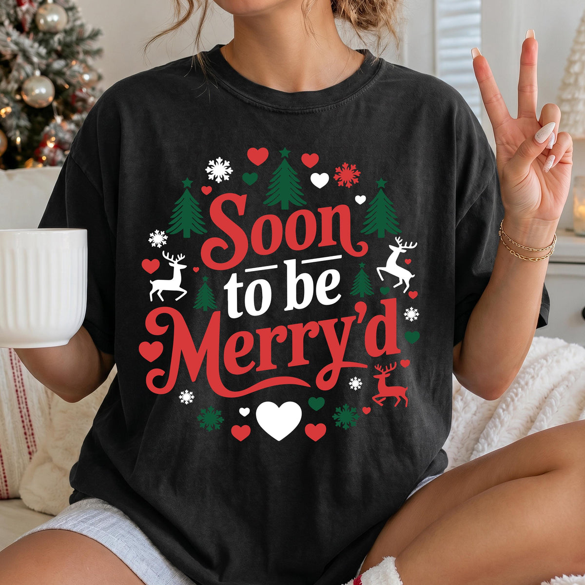Christmas Engaged Couple Comfort Colors® T-Shirt, Soon to be Merry'd Gift Tee, Holiday Couple Matching Long Sleeve