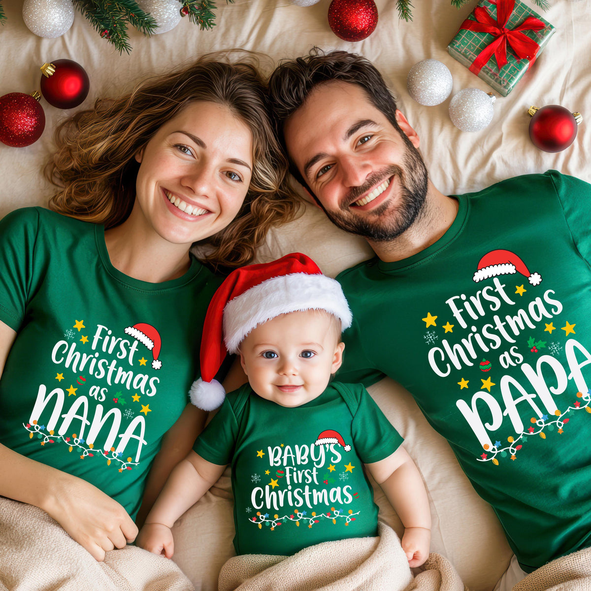 Christmas Family Matching Shirts, 1st Christmas Mom & Dad Gift Tee, Grandma Grandpa Xmas Sweatshirt