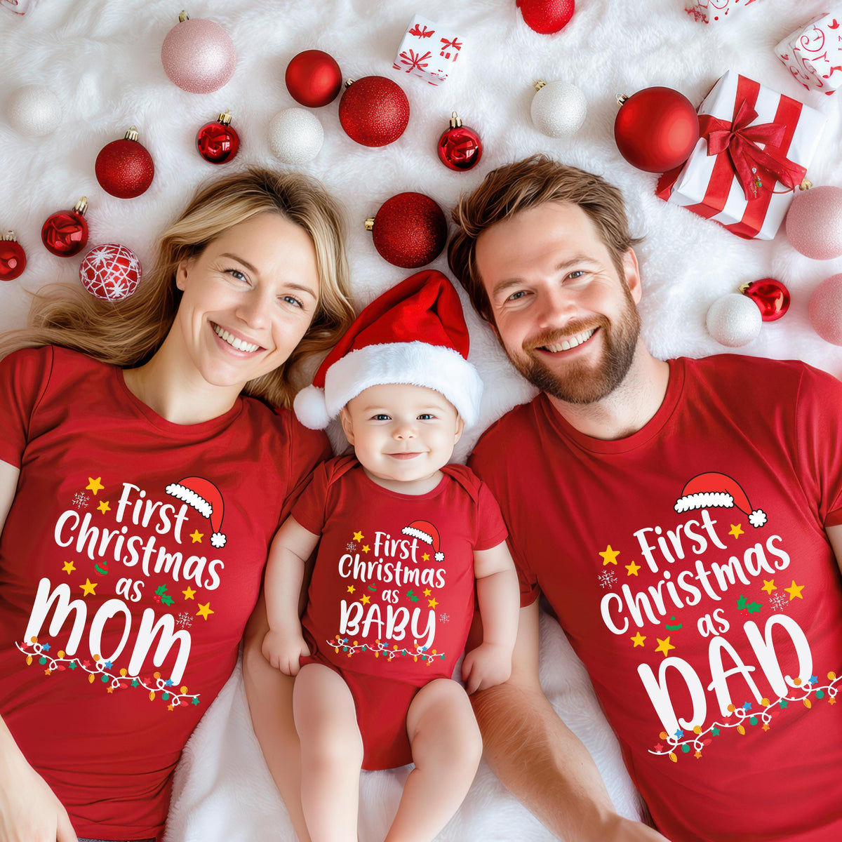 Christmas Family Matching Shirts, 1st Christmas Mom & Dad Gift Tee, Grandma Grandpa Xmas Sweatshirt
