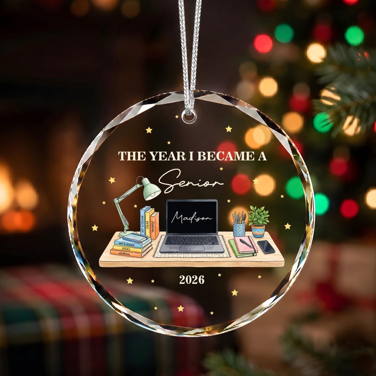 Personalized Senior Graduation Ornament, Study Desk Class Year Keepsake (Ceramic or Glass)