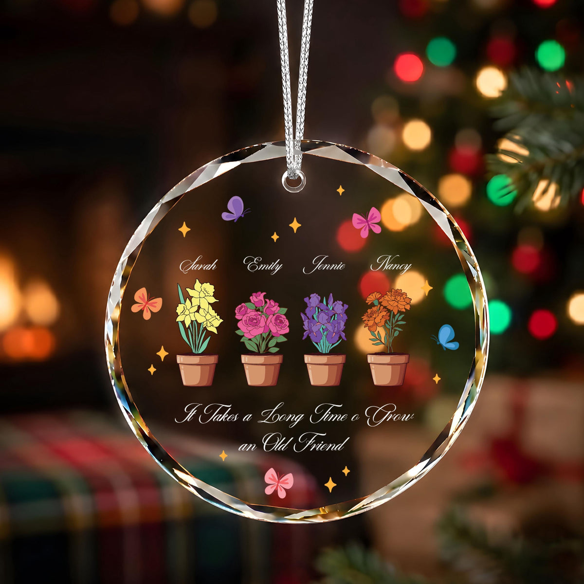 Personalized Besties Birth Flower Ornament, Glass or Ceramic Christmas Keepsake