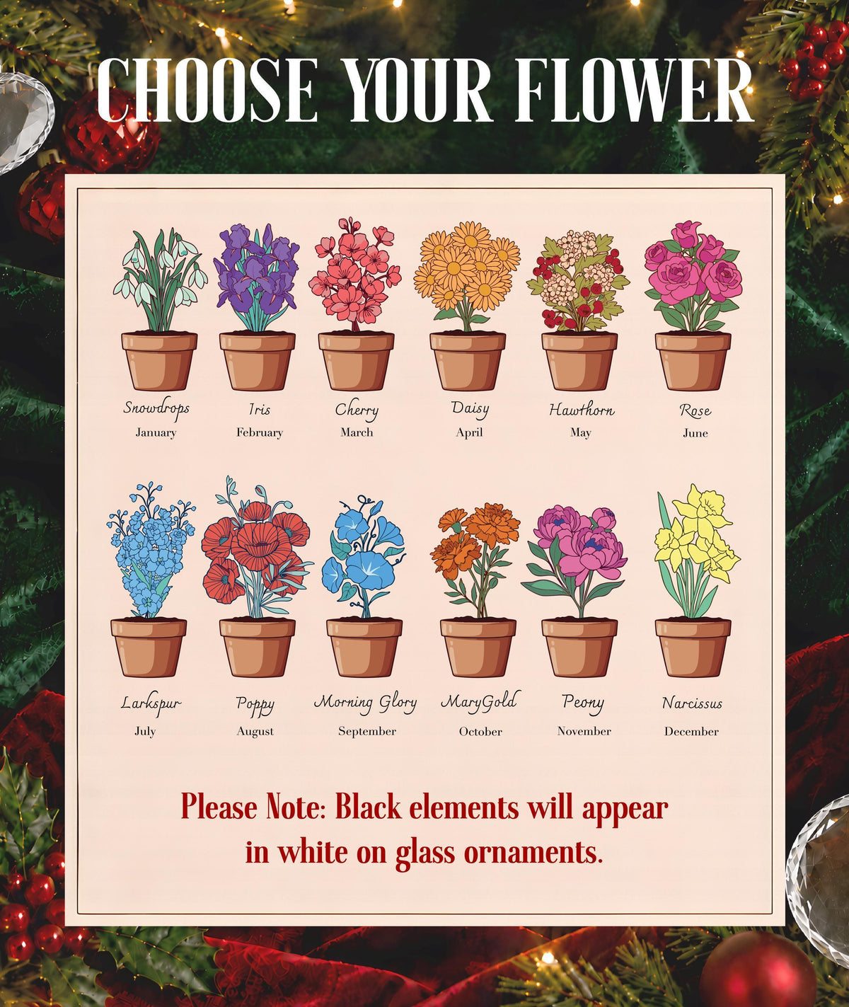 Personalized Besties Birth Flower Ornament, Glass or Ceramic Christmas Keepsake