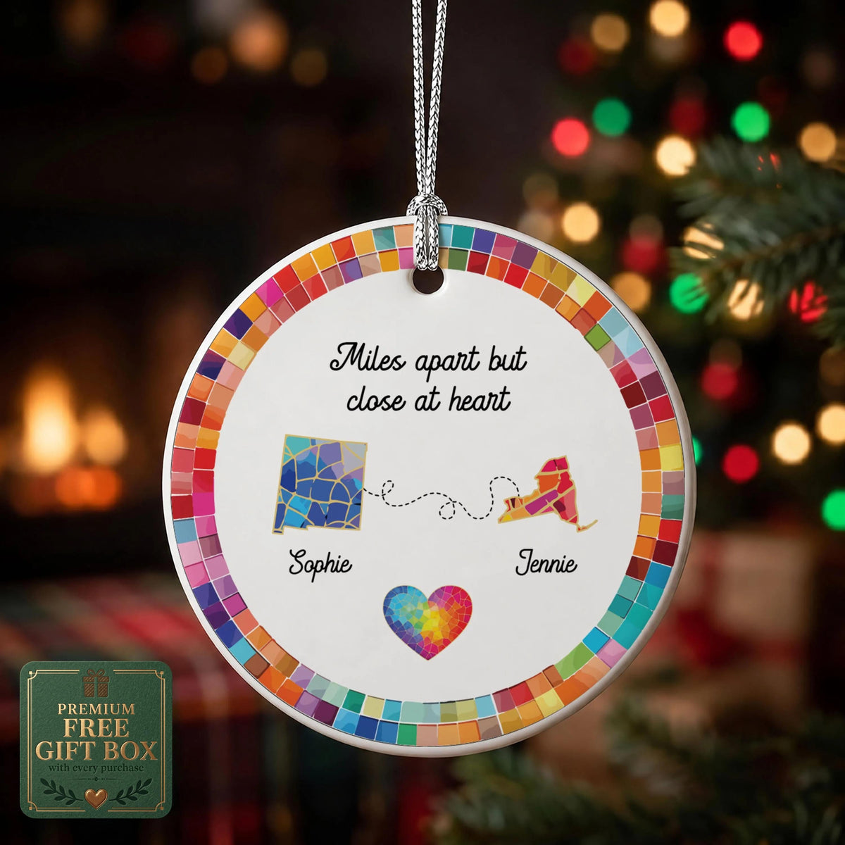 Custom Name & State Ornament, Miles Apart Close at Heart Keepsake