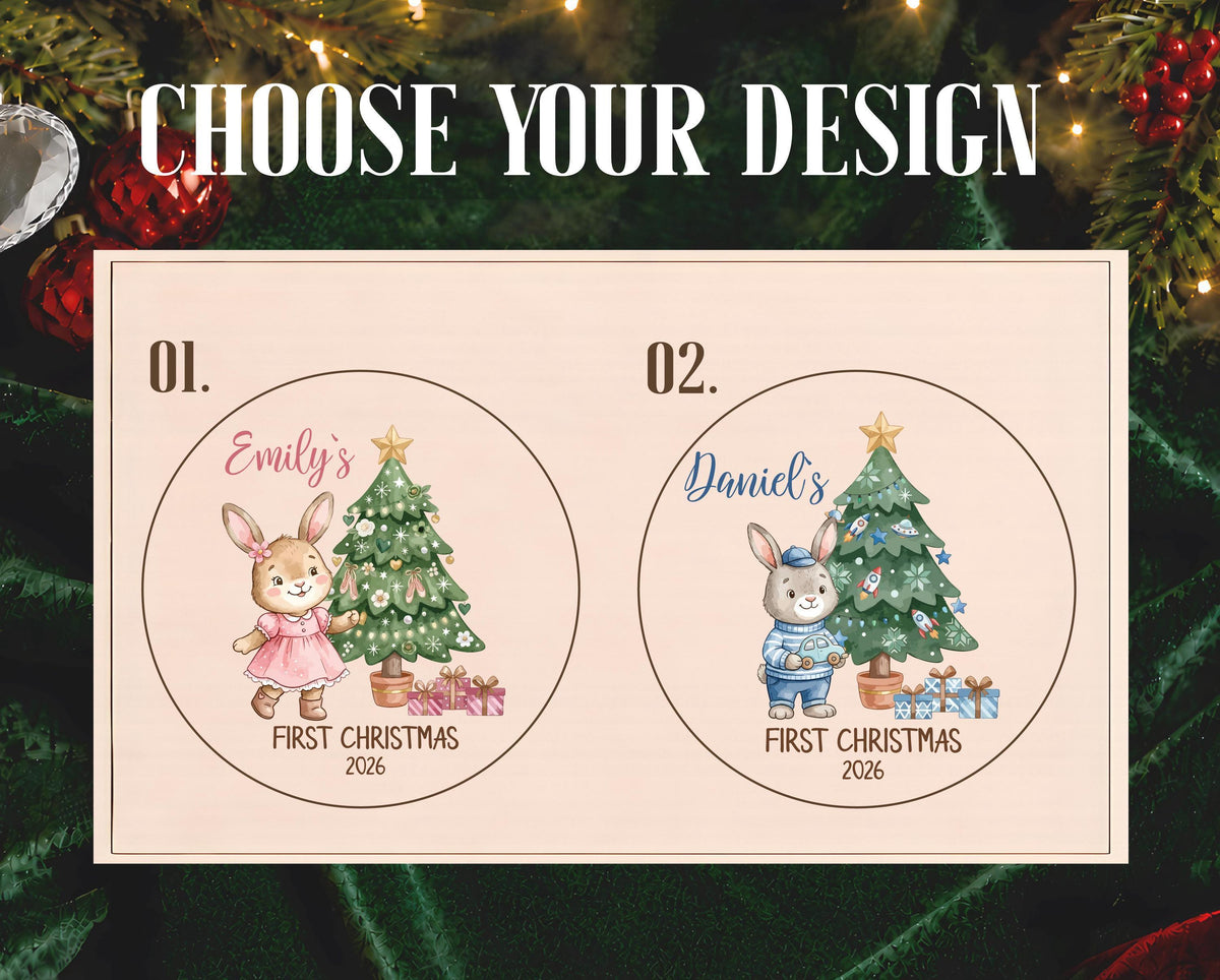 Personalized Baby Bunny First Christmas Ornament, Custom Name Keepsake (Ceramic or Glass)