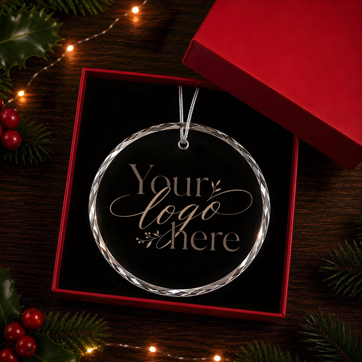Custom Logo Round Ornament, Crystal Glass or Ceramic Corporate Keepsake