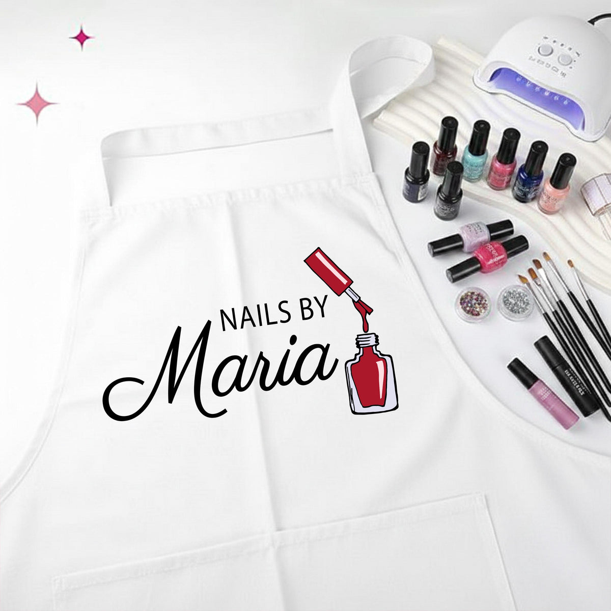 Custom Name Nail Artist Apron, Beauty Salon Aprons, Nail Stylist Gift Apron