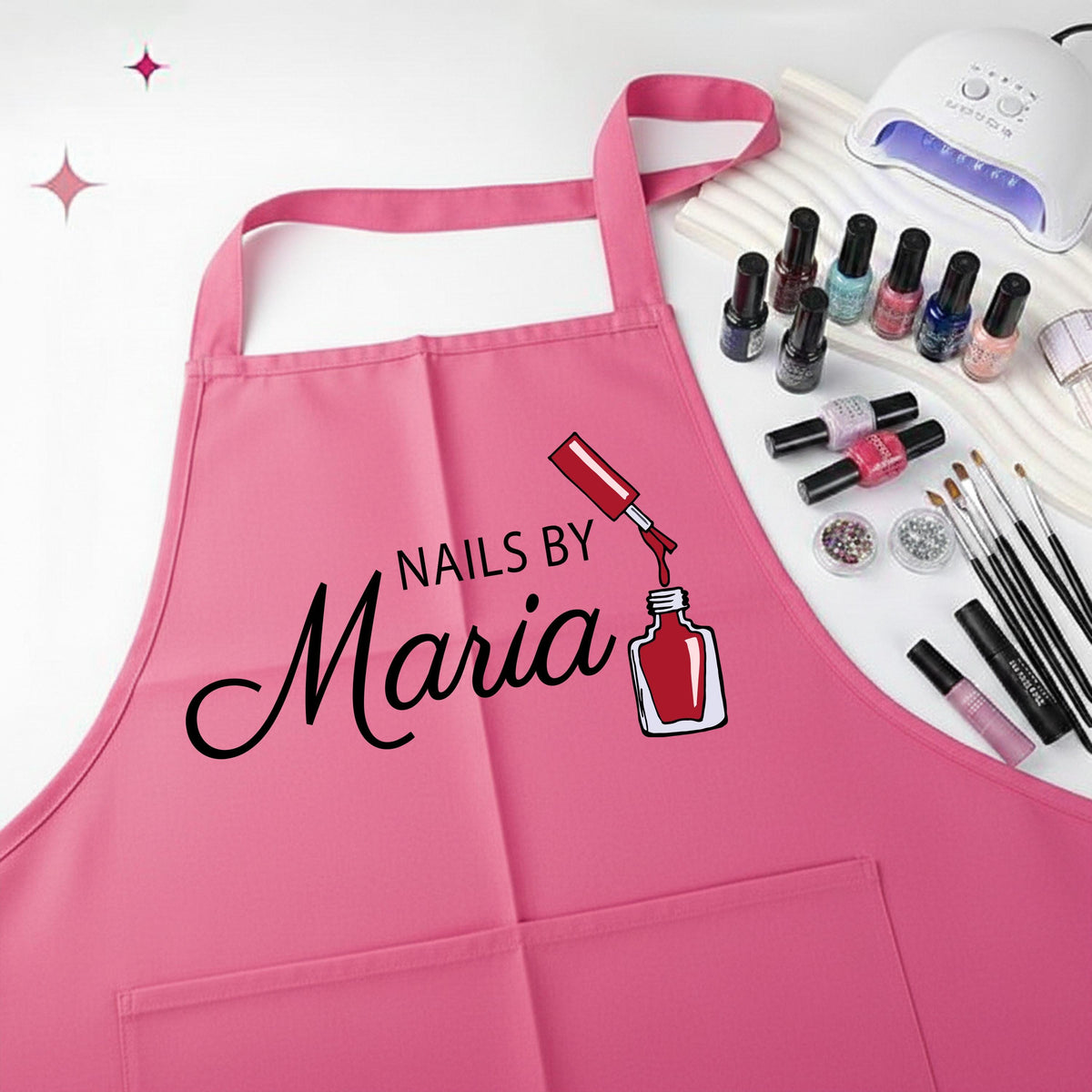 Custom Name Nail Artist Apron, Beauty Salon Aprons, Nail Stylist Gift Apron