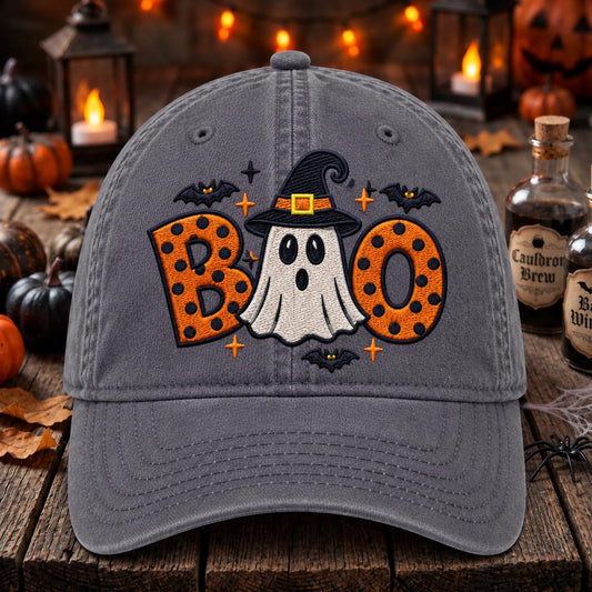 Embroidered Boo Ghost Baseball Cap, Spooky Halloween Unisex Hat