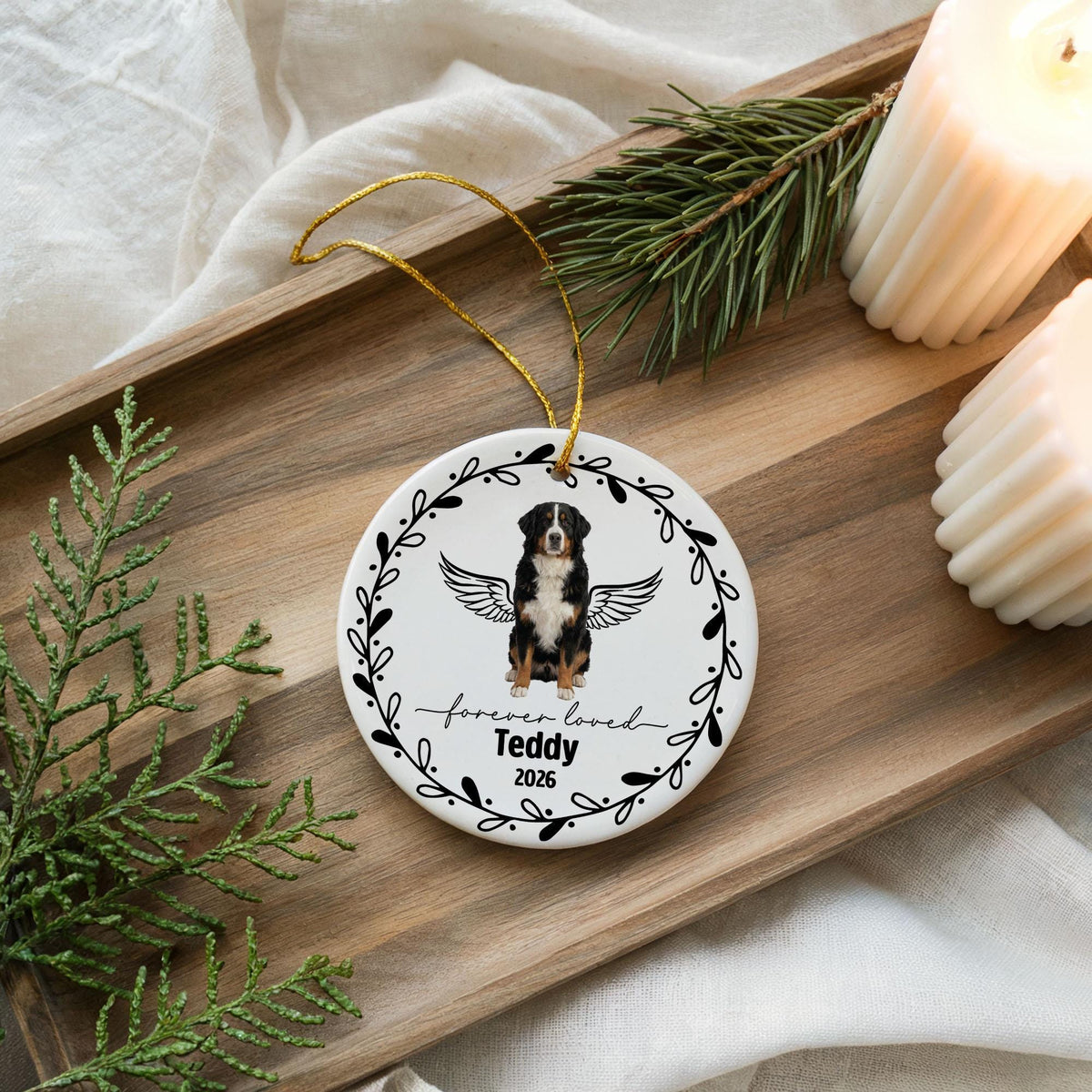 Border Collie Memorial Ornament, Personalized Pet Loss Keepsake, Custom Dog Angel Wings Ornament