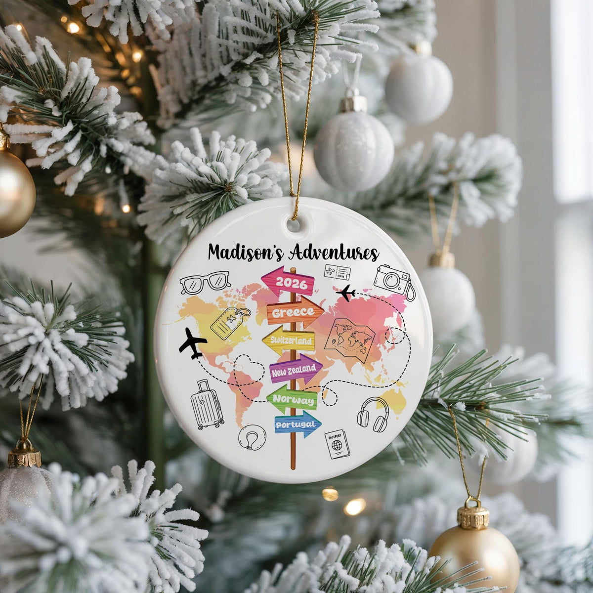 Personalized Travel Map Ceramic Ornament, 2026 Wanderlust Keepsake (2.75-inch)