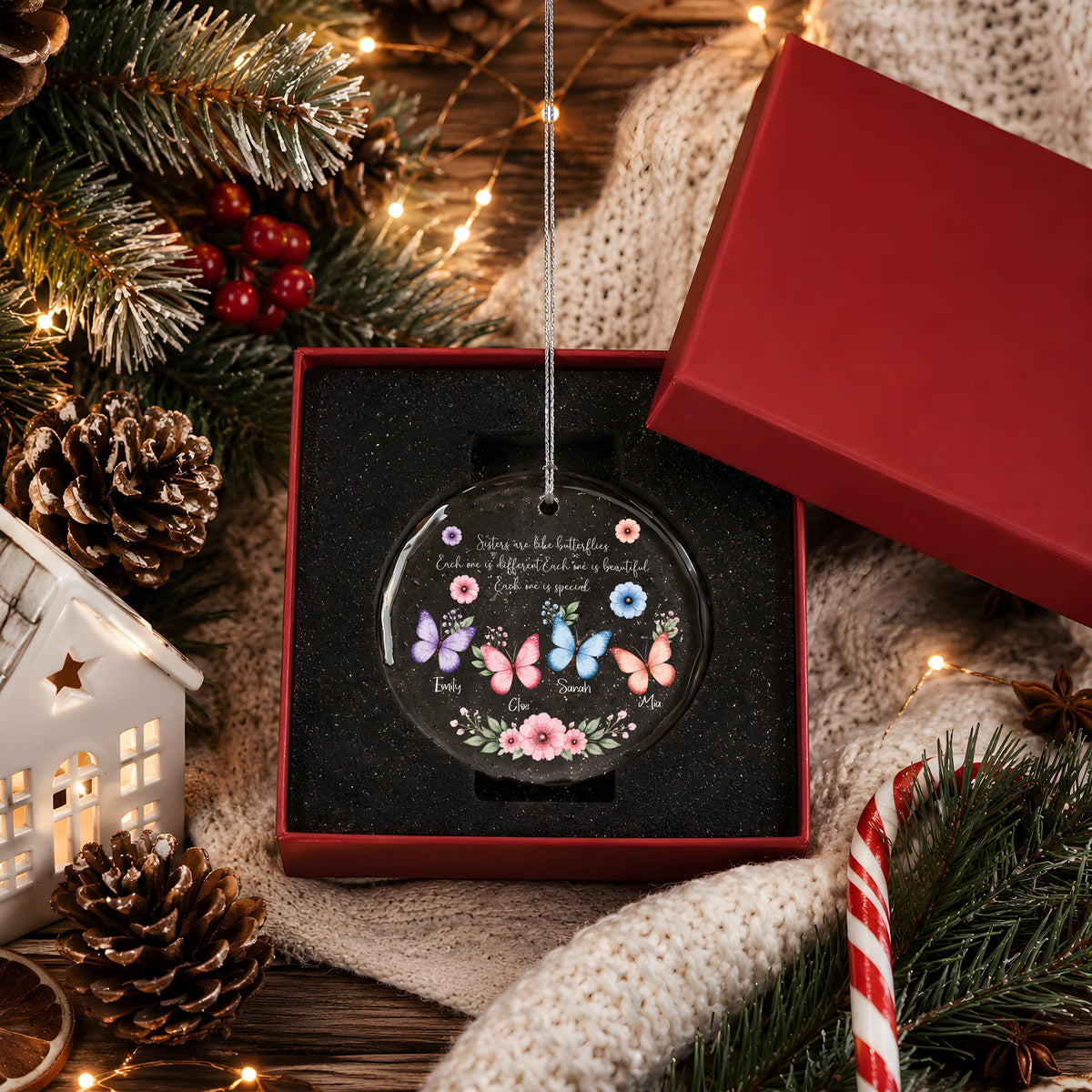 Custom Sister Ornament, Personalized Butterfly Christmas Ornament, Sisters Are Like Butterflies Gift