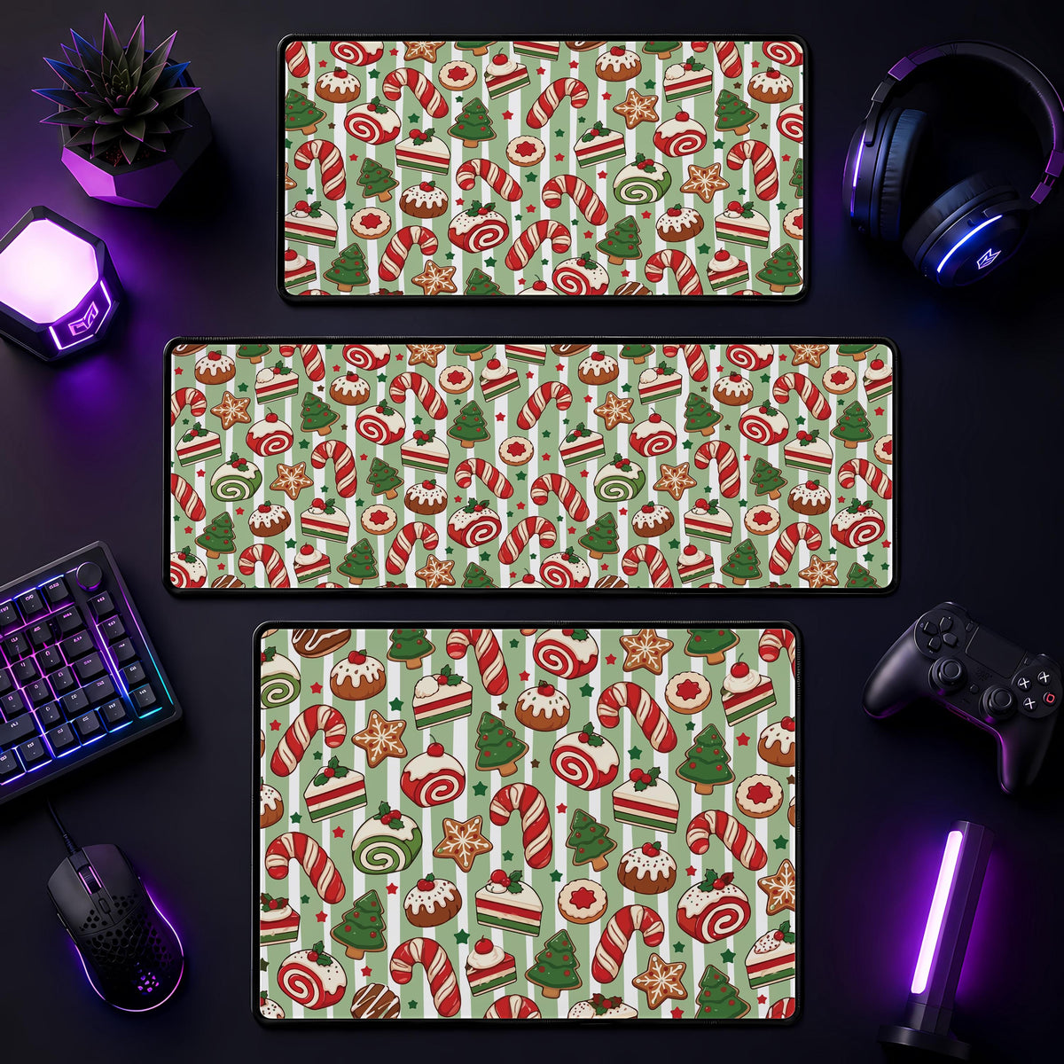 Candy Cane Christmas Desk Mat, Holiday Gaming Mouse Pad, Winter Wonderland Office Decor