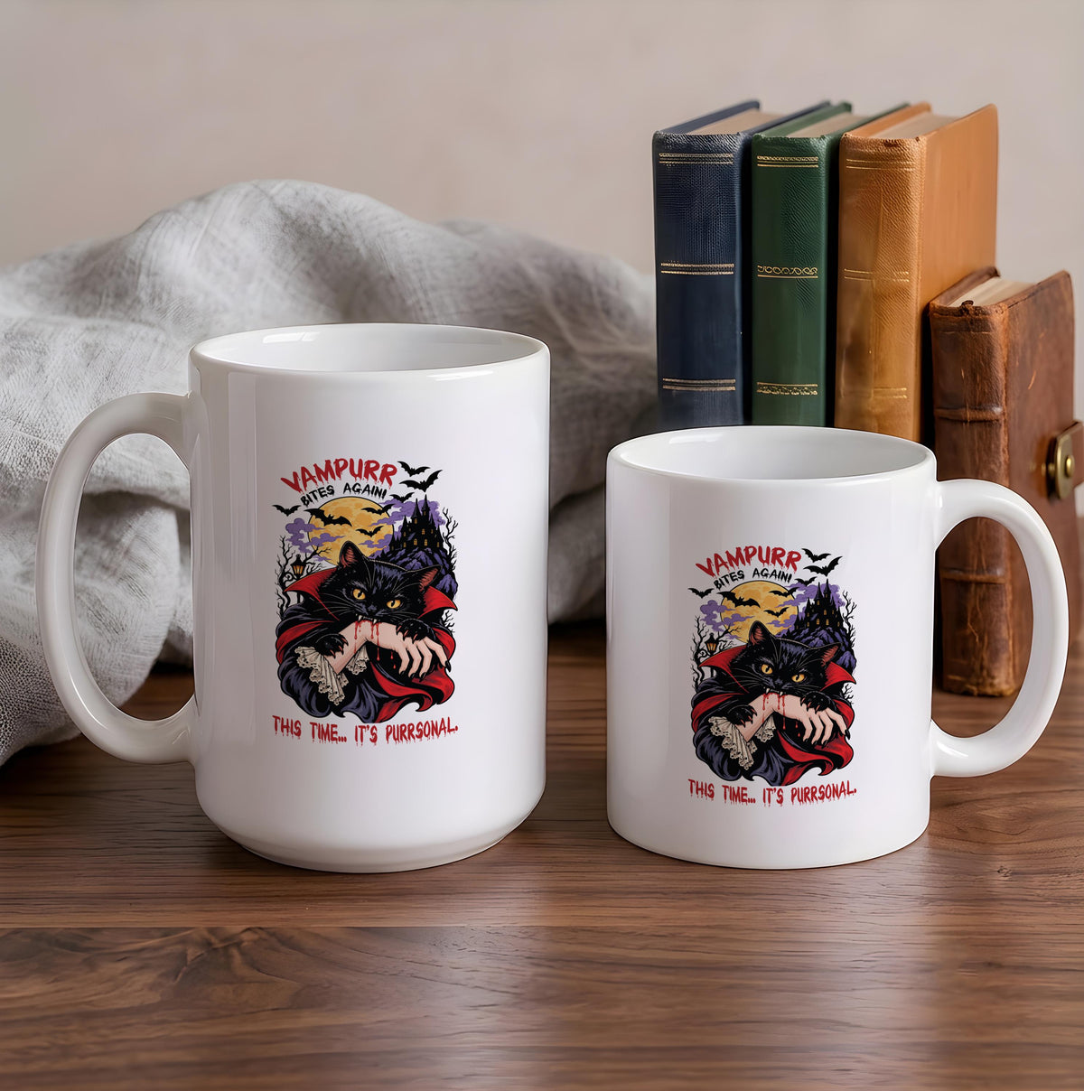 Custom Ceramic Mug: Vampire Cat Design, 11oz or 15oz (Microwave Safe)