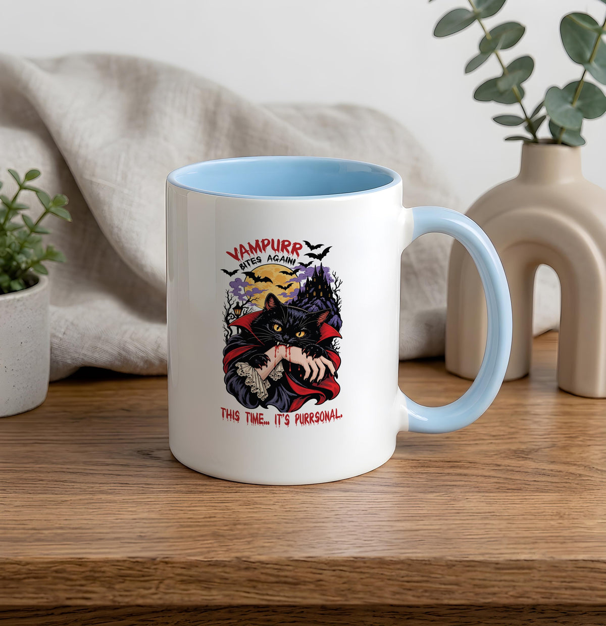 Custom Ceramic Mug: Vampire Cat Design, 11oz or 15oz (Microwave Safe)