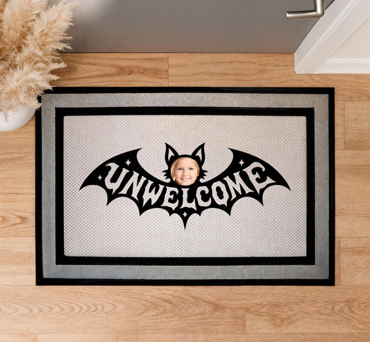 Spooky Halloween Bat Welcome Mat, Funny Go Away Front Door Mat