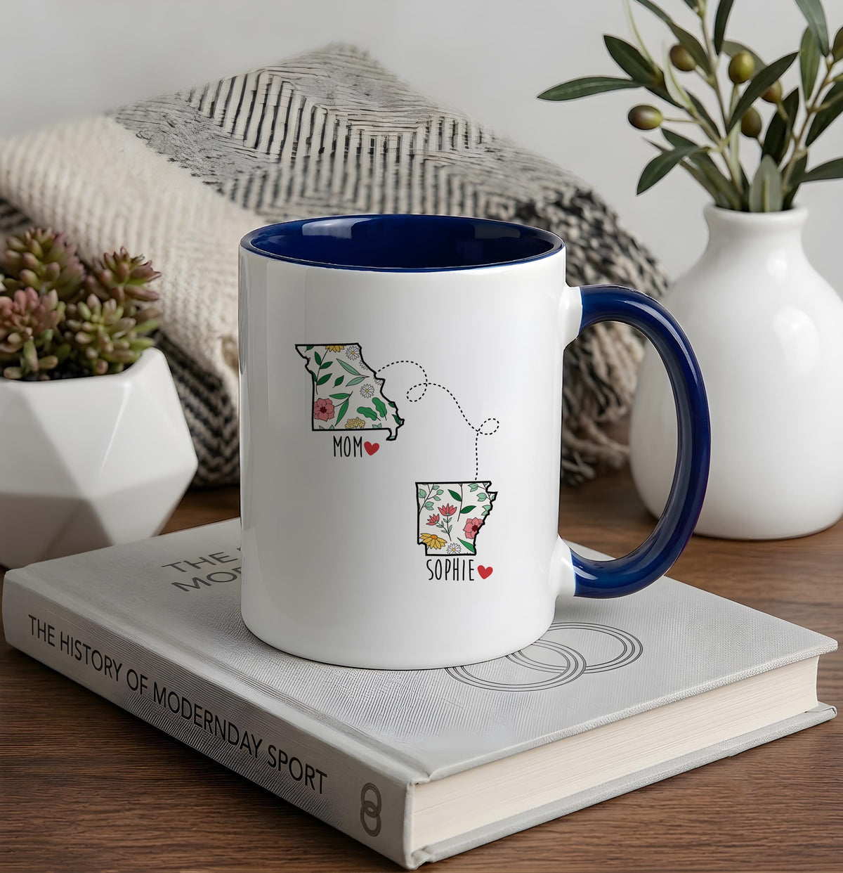 Long Distance Best Friend Mug, Miles Apart But Close At Heart Custom State Coffee Cup