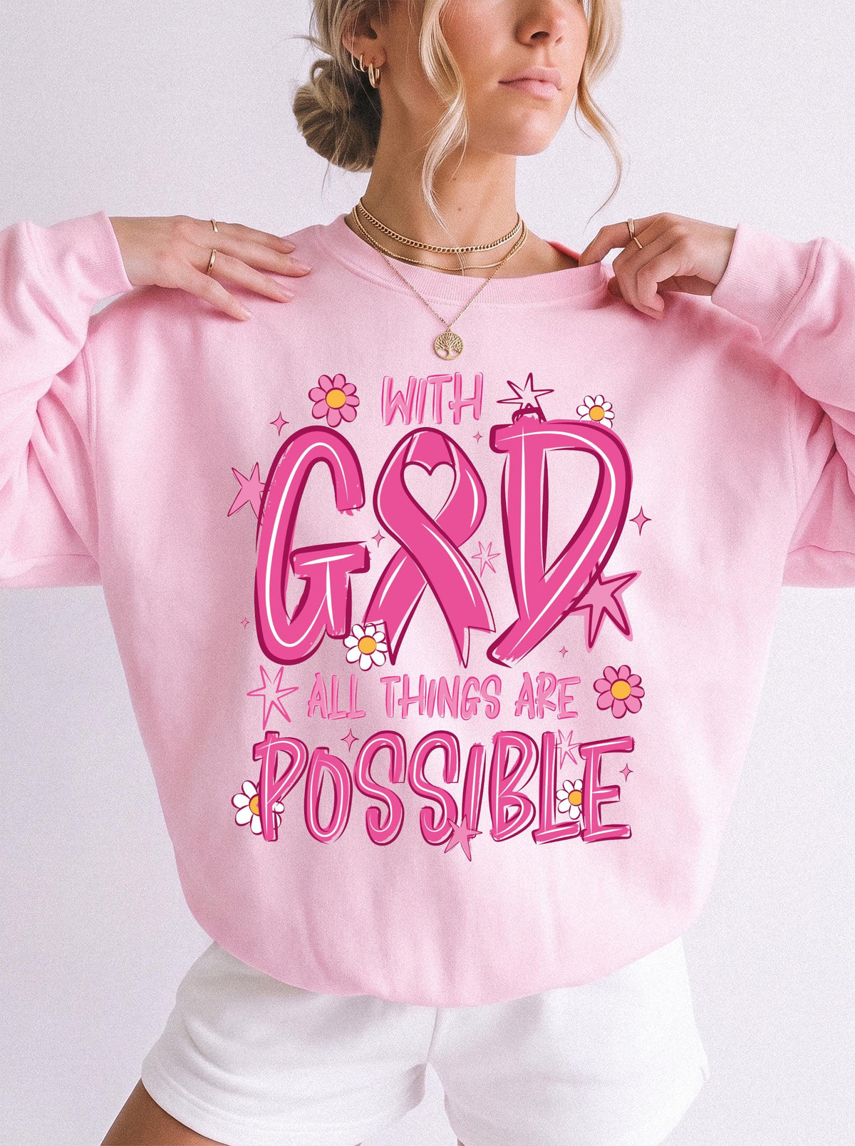 Christian Breast Cancer Sweatshirt, Bible Verse Pink Ribbon T-shirt, Cancer Warrior Gift Tee