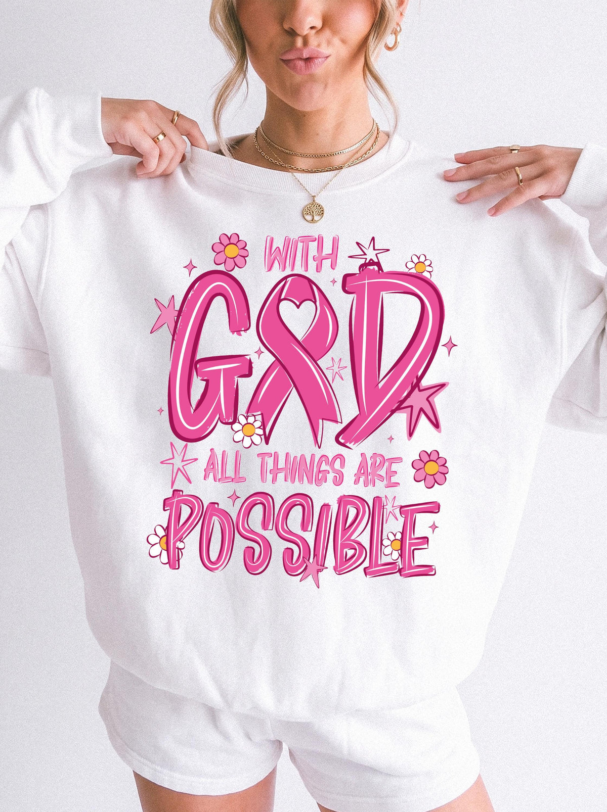 Christian Breast Cancer Sweatshirt, Bible Verse Pink Ribbon T-shirt, Cancer Warrior Gift Tee