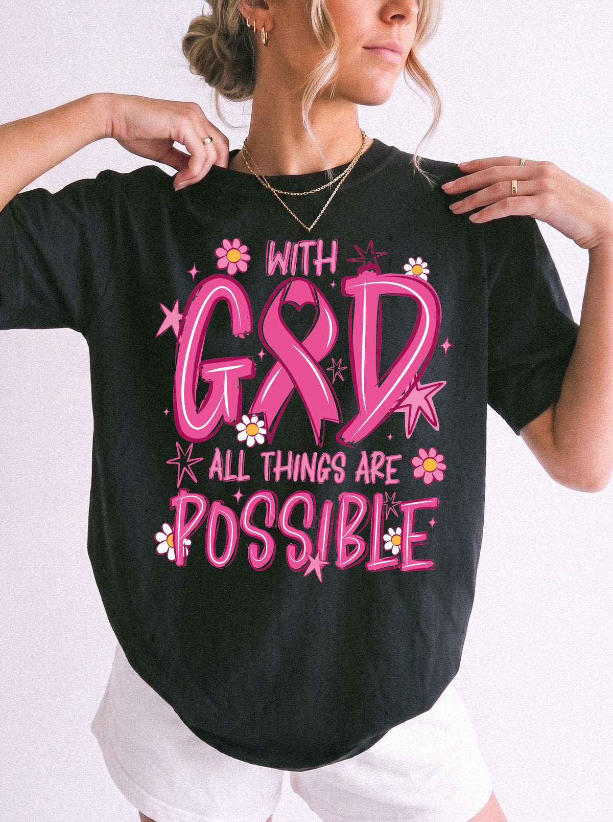 Christian Breast Cancer Sweatshirt, Bible Verse Pink Ribbon T-shirt, Cancer Warrior Gift Tee