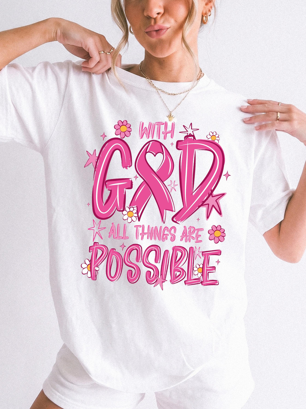 Christian Breast Cancer Sweatshirt, Bible Verse Pink Ribbon T-shirt, Cancer Warrior Gift Tee