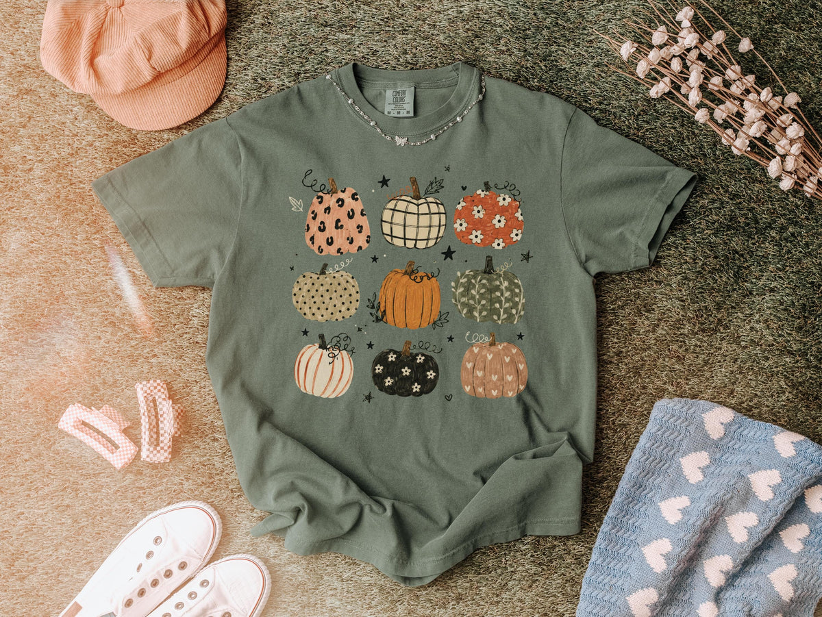Boho Pumpkins Comfort Colors® Shirt, Floral Autumn Vibes Tee, Thanksgiving Women Gift