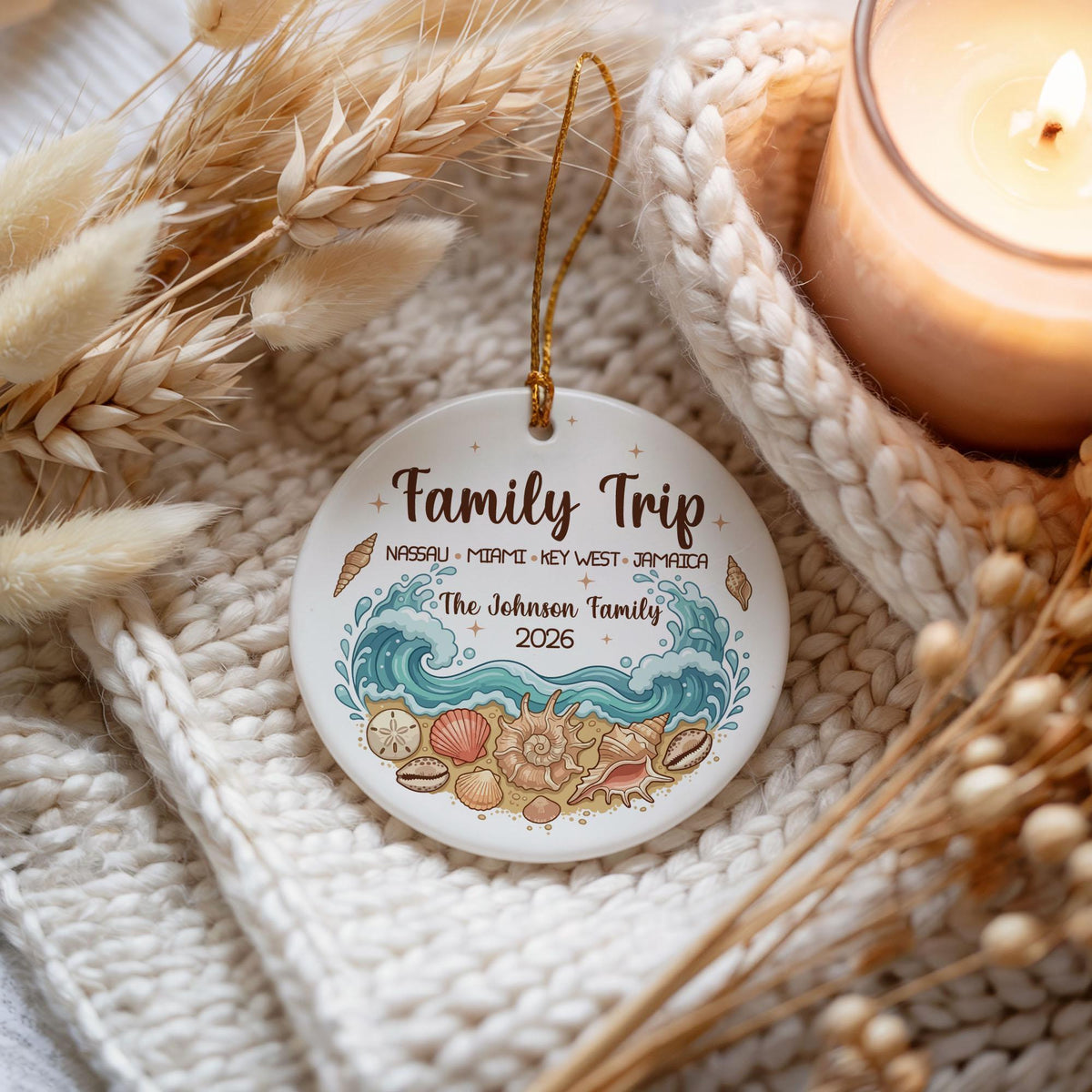 Custom Family Trip Ceramic Ornament, Personalized Cruise Vacation Keepsake