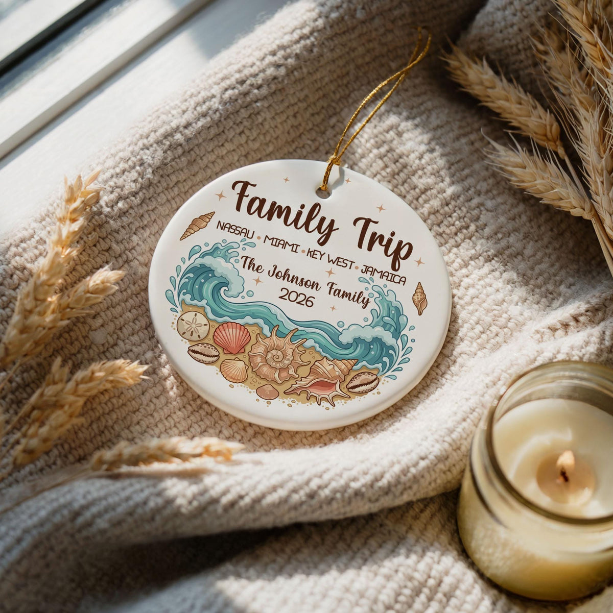 Custom Family Trip Ceramic Ornament, Personalized Cruise Vacation Keepsake
