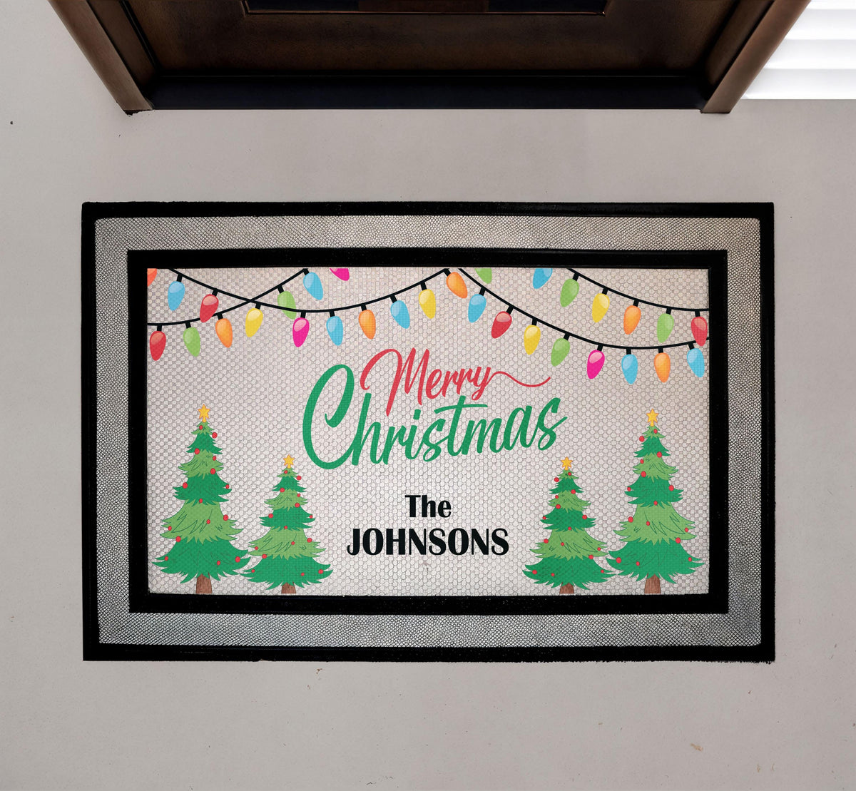 Merry Christmas Doormat, Pine Berries, Holiday Porch Decor (Customizable)