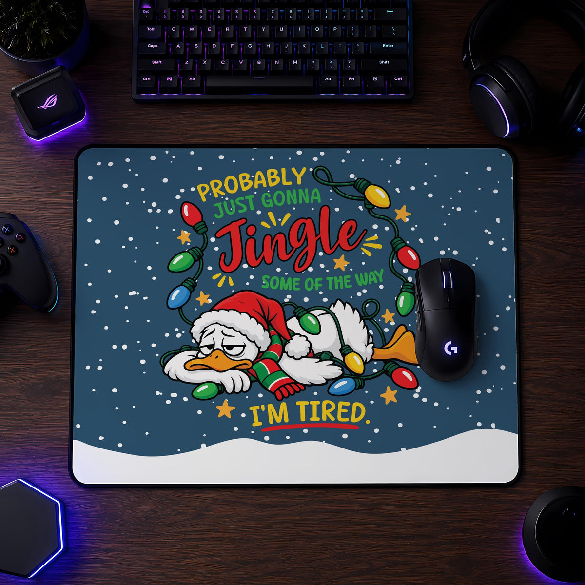 Christmas Duck Gaming Mouse Pad, Lazy Santa Duck Desk Mat (14x24")