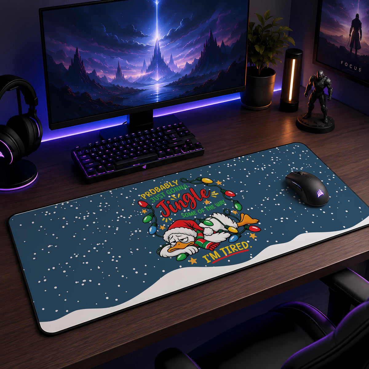 Christmas Duck Gaming Mouse Pad, Lazy Santa Duck Desk Mat (14x24")