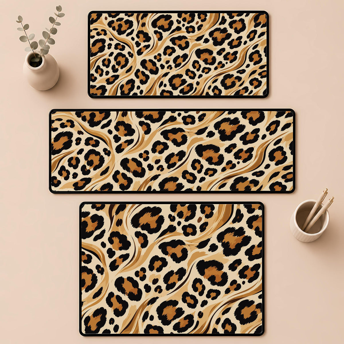 Leopard Print Heart Mousepad, Pink Cheetah Pattern Desk Mat (12x32")