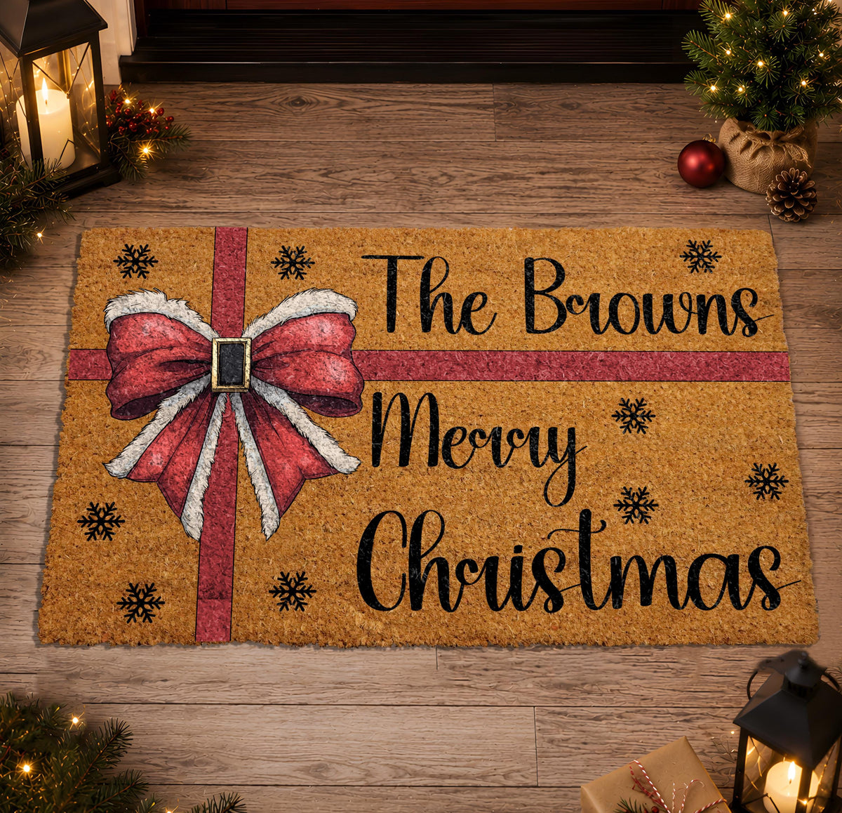 Custom Family Name Merry Christmas Welcome Mat, Santa Porch Decor, Holiday Housewarming Gift