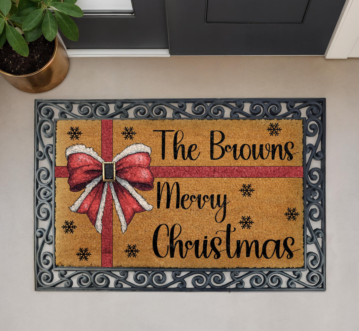 Custom Family Name Merry Christmas Welcome Mat, Santa Porch Decor, Holiday Housewarming Gift