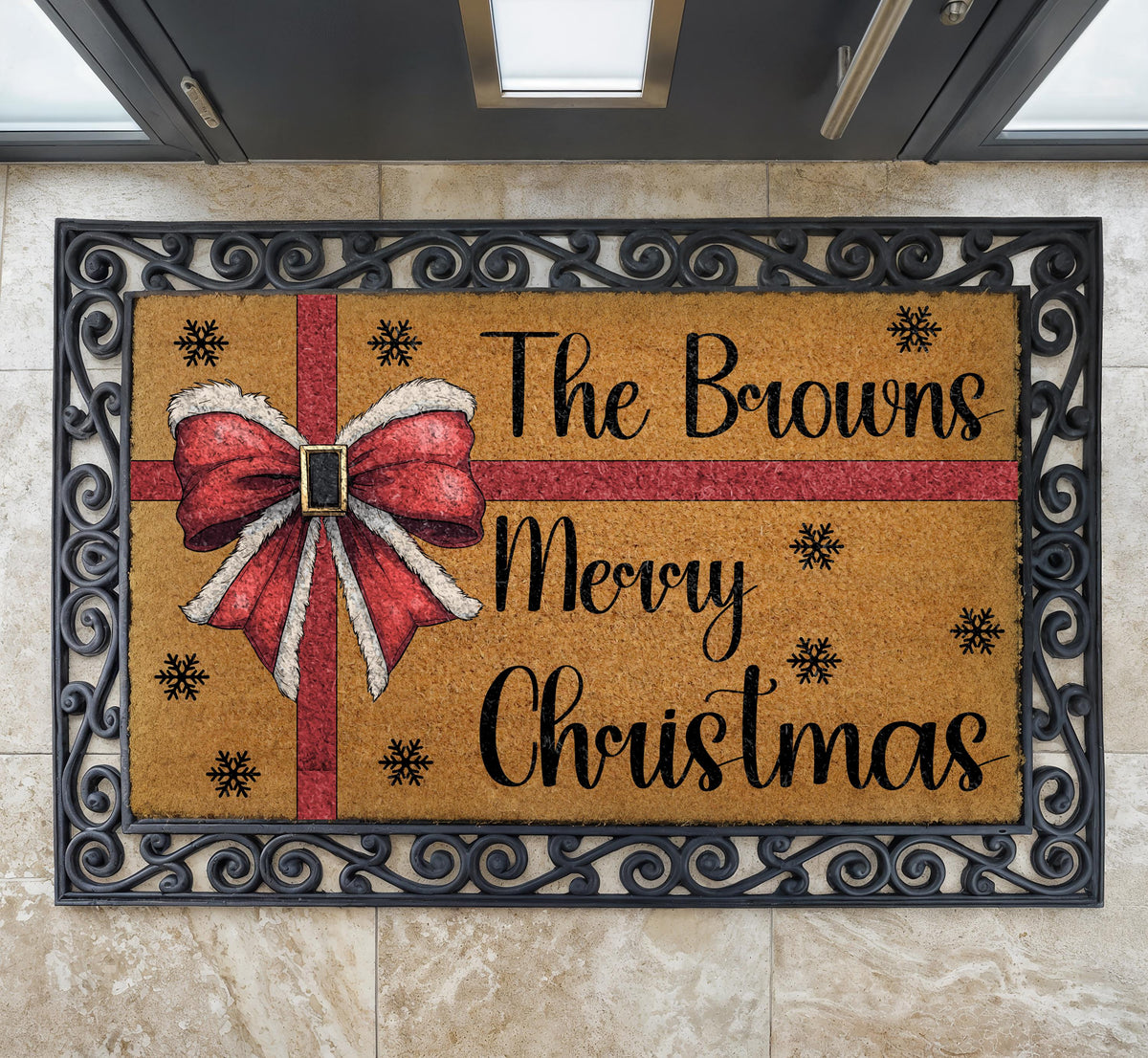 Custom Family Name Merry Christmas Welcome Mat, Santa Porch Decor, Holiday Housewarming Gift