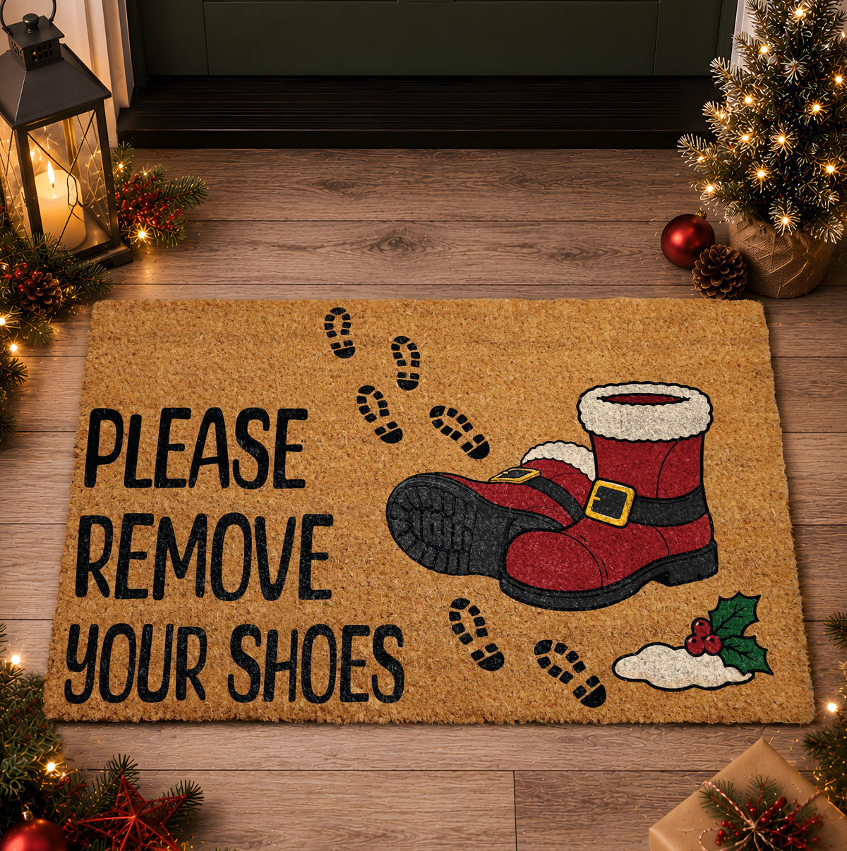 Personalized Christmas Doormat, Santa Boots, Please Remove Shoes (Coir)