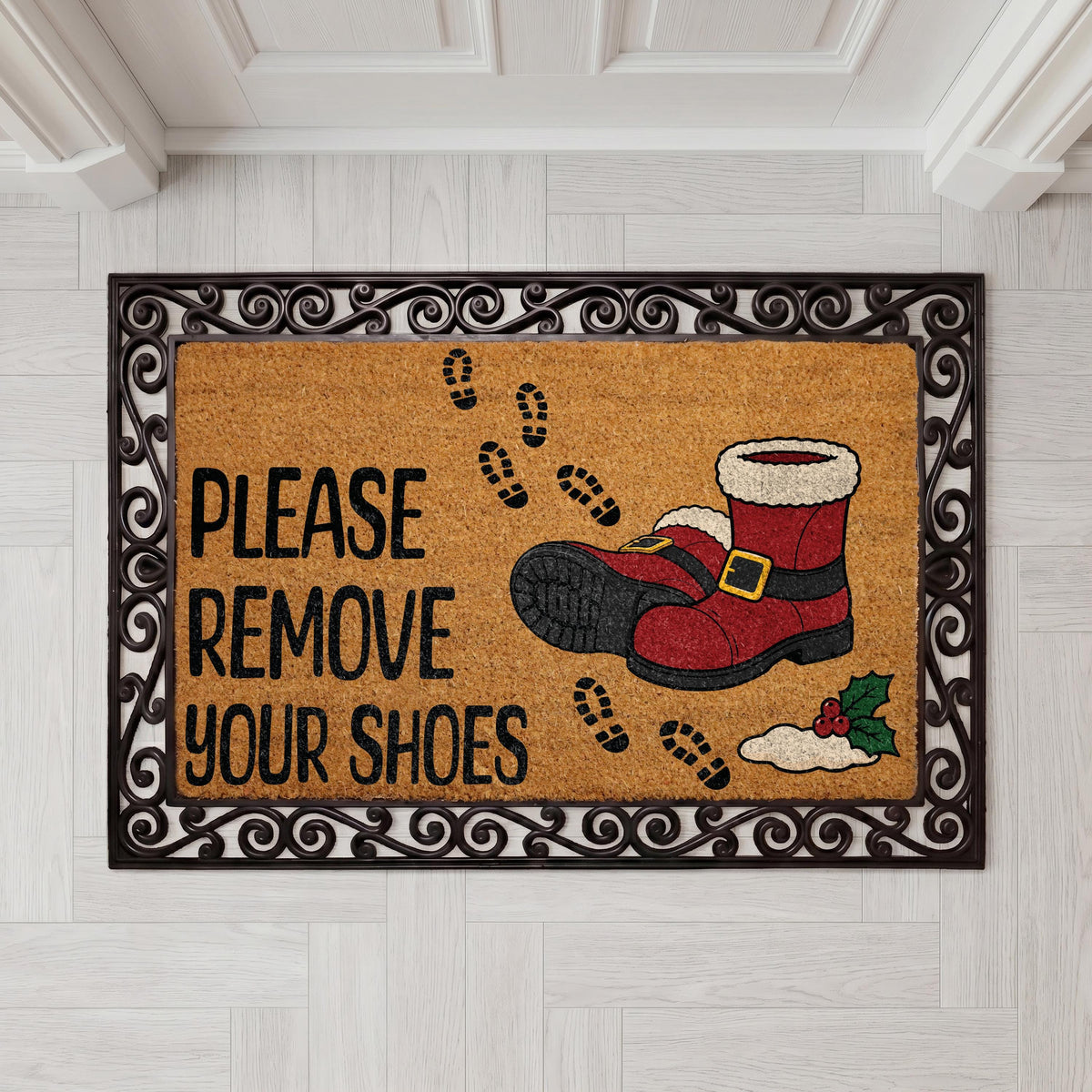 Personalized Christmas Doormat, Santa Boots, Please Remove Shoes (Coir)