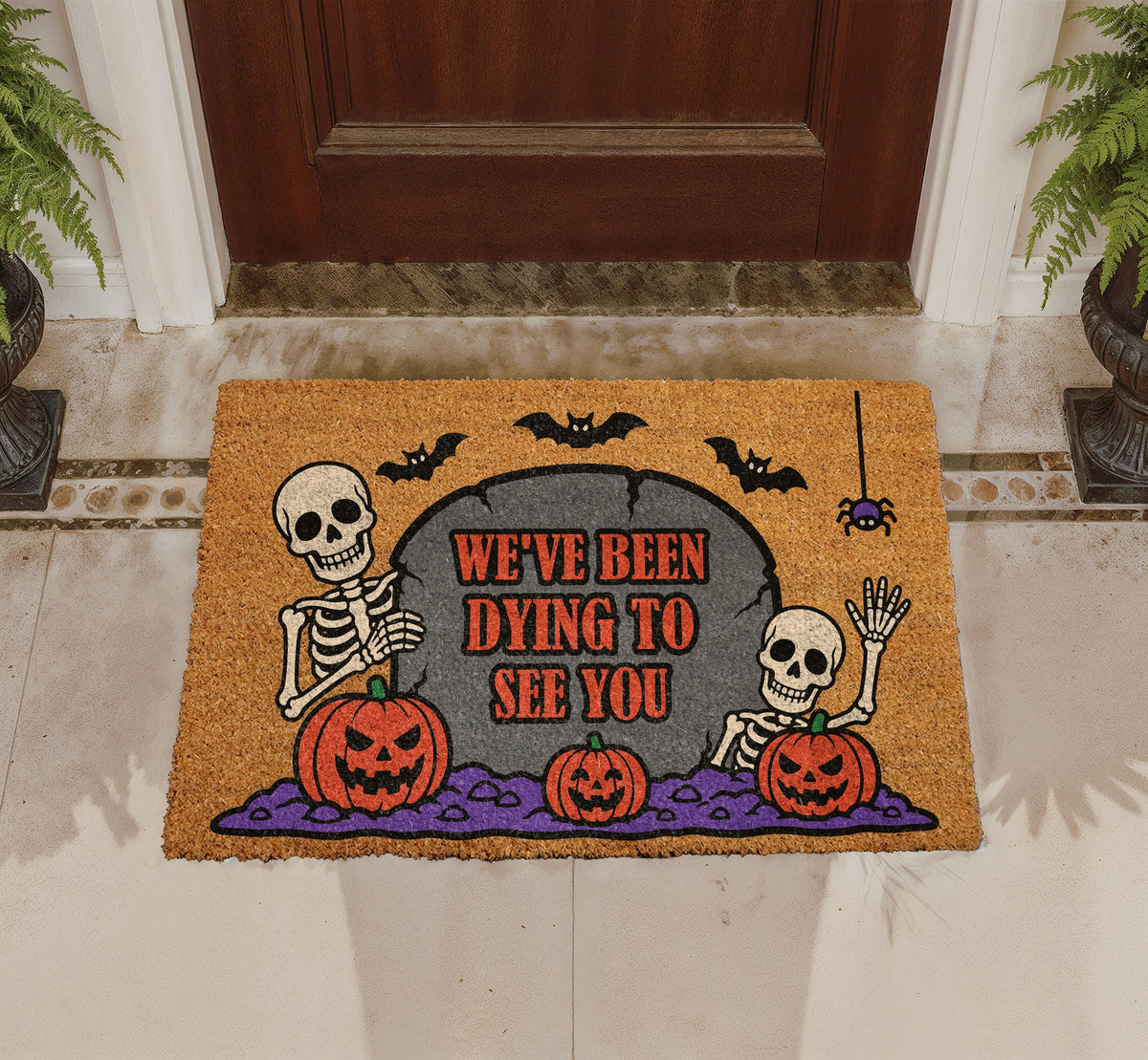 Funny Halloween Doormat, Skeleton Pumpkin Welcome Mat, Spooky Season Porch Decor