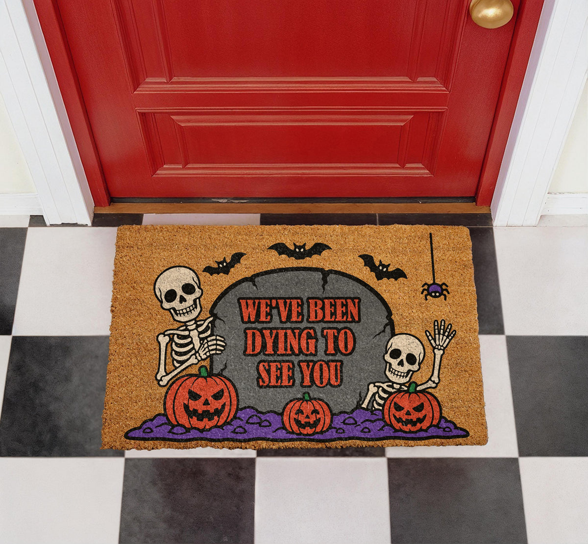 Funny Halloween Doormat, Skeleton Pumpkin Welcome Mat, Spooky Season Porch Decor
