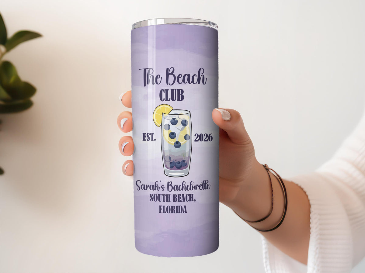 Custom Beach Bachelorette Party Tumbler With Name, Personalized Beach Club Cocktail Theme Insulated Cup, Girls Trip Matching Travel Gift