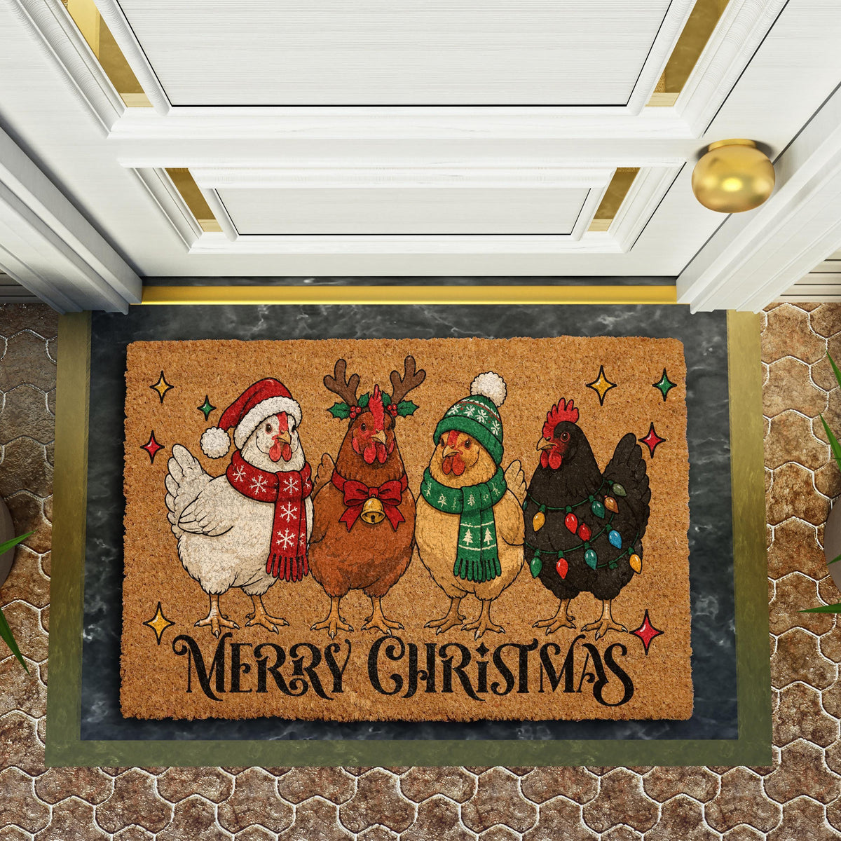 Merry Christmas Chicken Coir Doormat