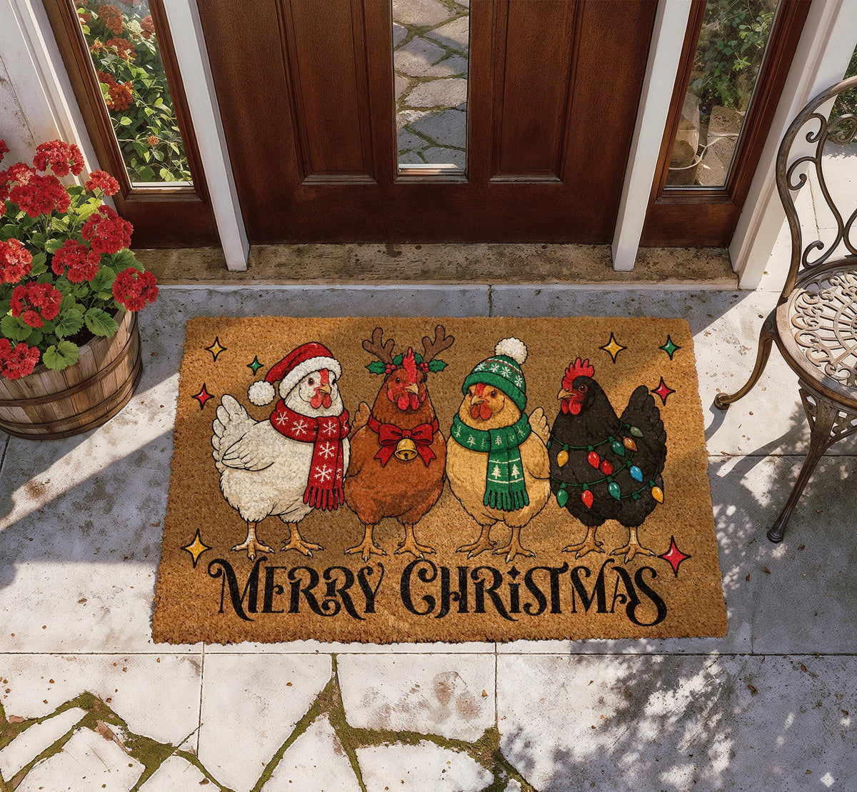 Merry Christmas Chicken Coir Doormat