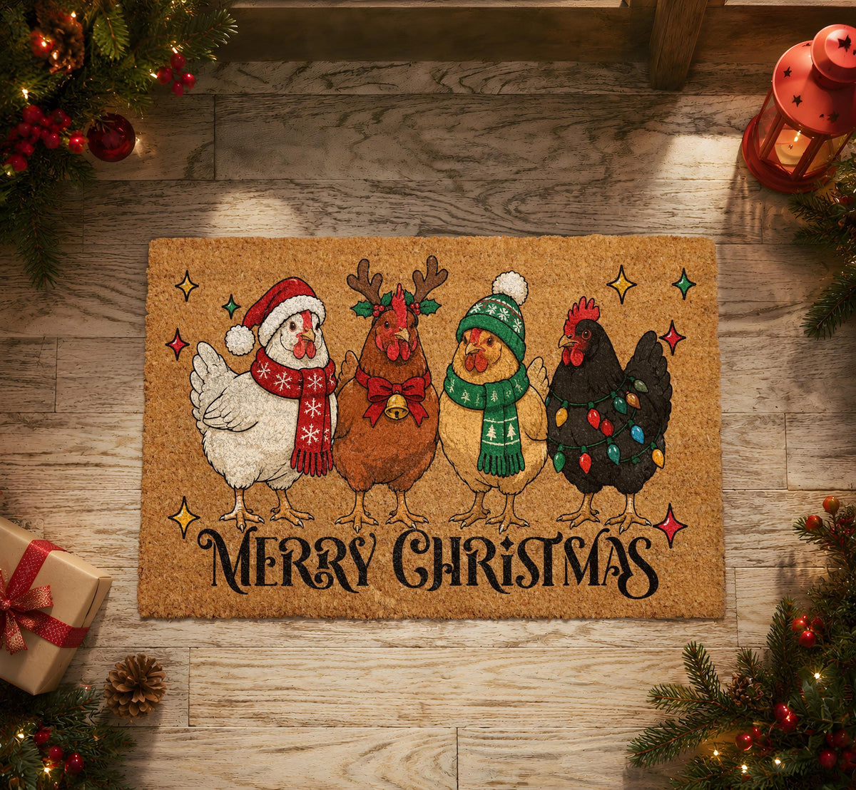 Merry Christmas Chicken Coir Doormat