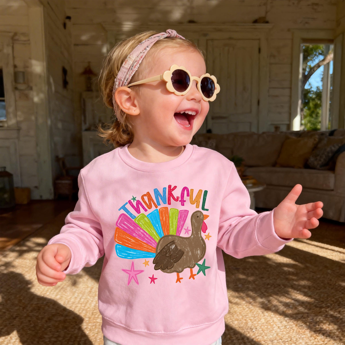Thankful Kids Sweatshirt, Thanksgiving Baby Bodysuit, Colorful Turkey Toddler Shirt