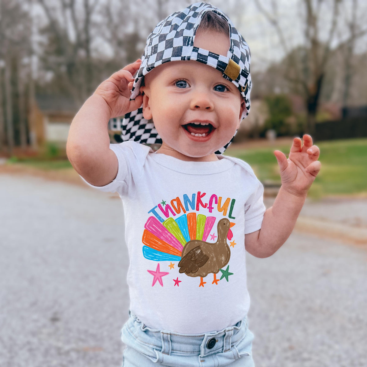 Thankful Kids Sweatshirt, Thanksgiving Baby Bodysuit, Colorful Turkey Toddler Shirt