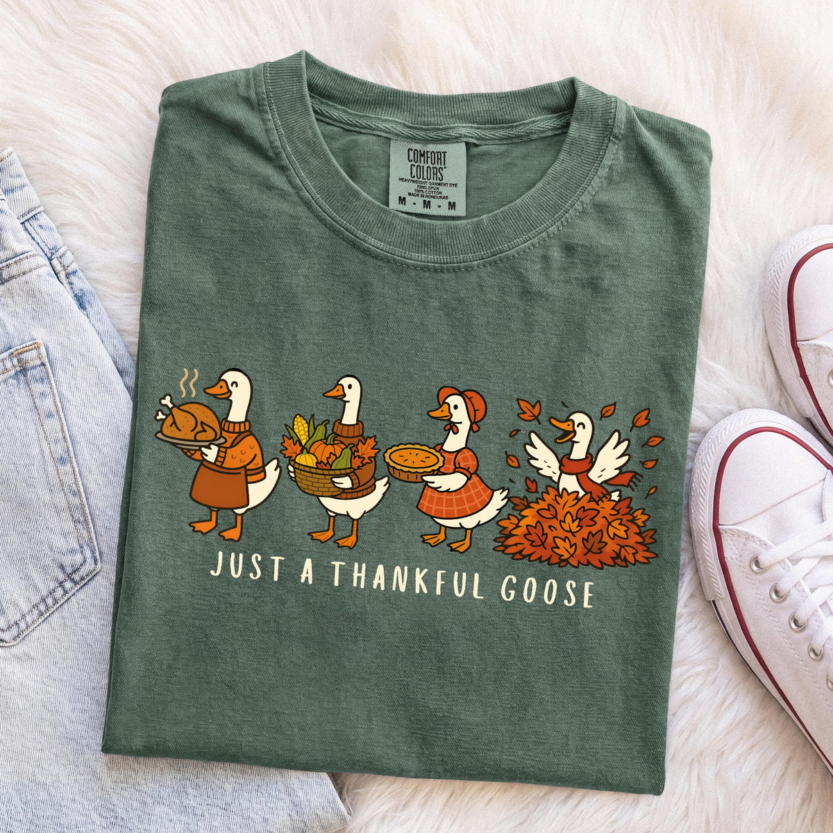 Thankful Goose Comfort Colors® T-Shirt, Thanksgiving Foods Shirt, Funny Fall Dinner Tee