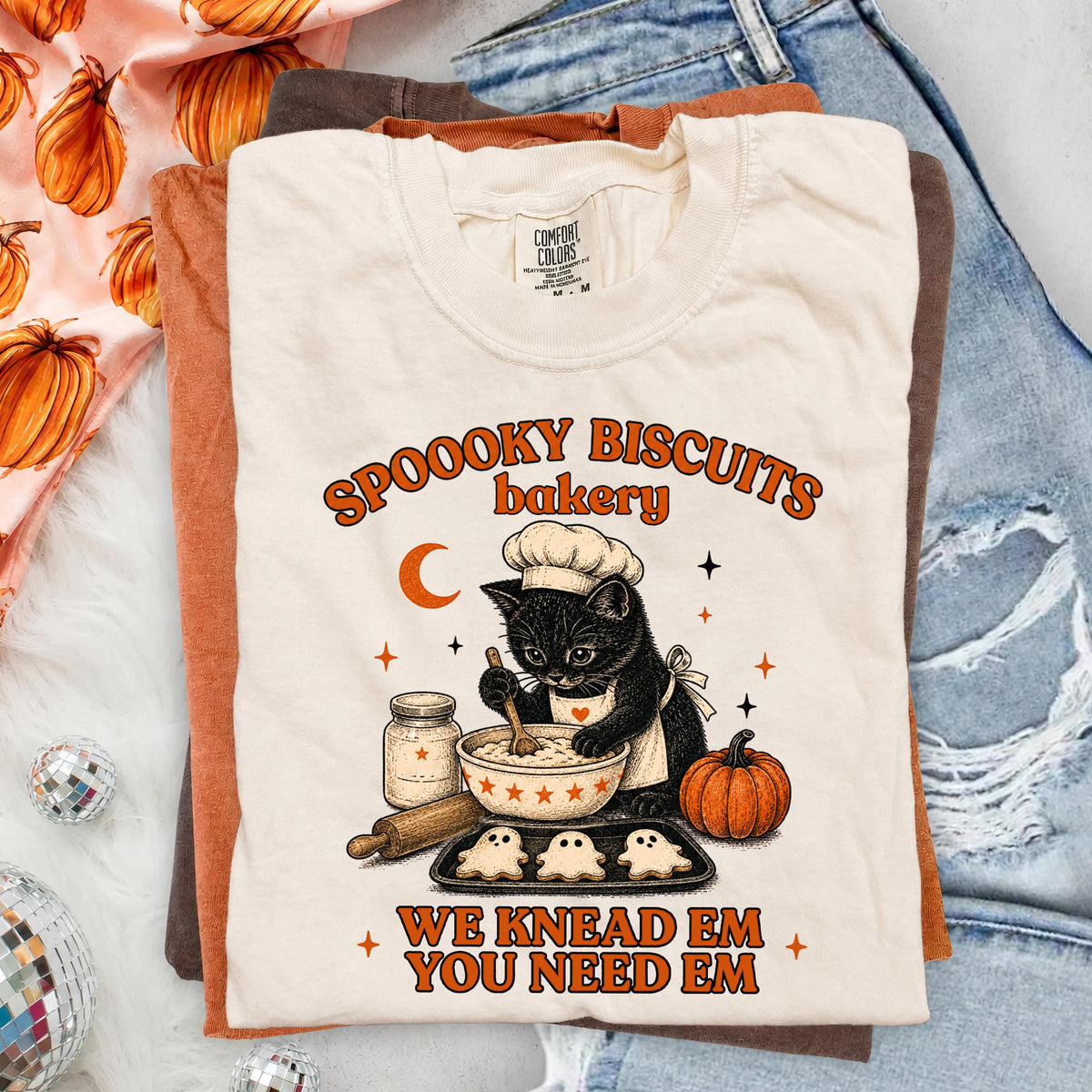 Spooky Biscuits Bakery Comfort Colors® Shirt, Funny Baking Cat T-Shirt, Halloween Women Gift Tee