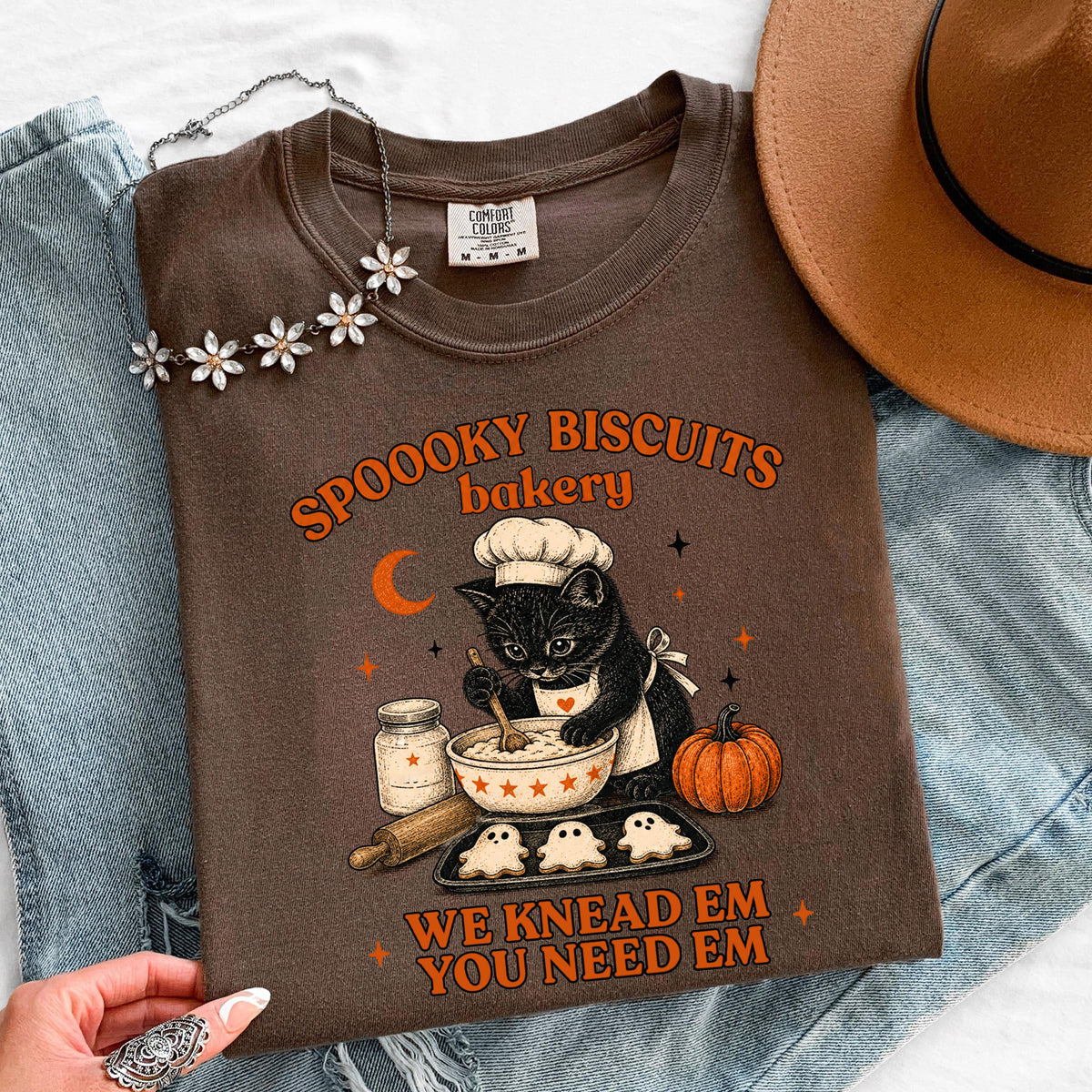 Spooky Biscuits Bakery Comfort Colors® Shirt, Funny Baking Cat T-Shirt, Halloween Women Gift Tee