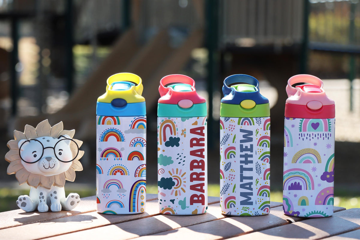Personalized Rainbow Kids Tumbler, Custom Name, Colorful Hydration Bottle