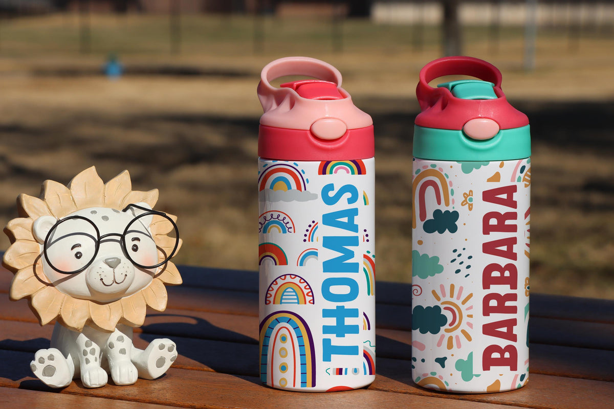 Personalized Rainbow Kids Tumbler, Custom Name, Colorful Hydration Bottle