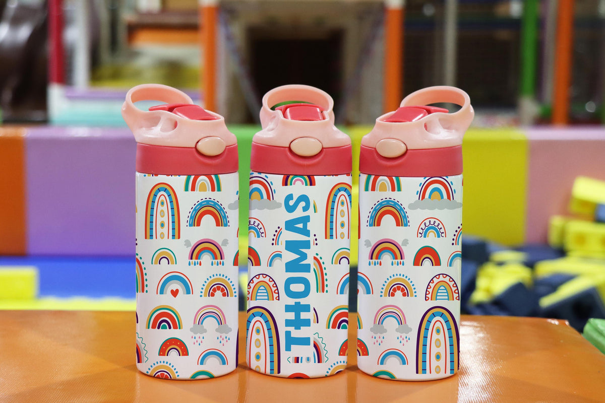 Personalized Rainbow Kids Tumbler, Custom Name, Colorful Hydration Bottle